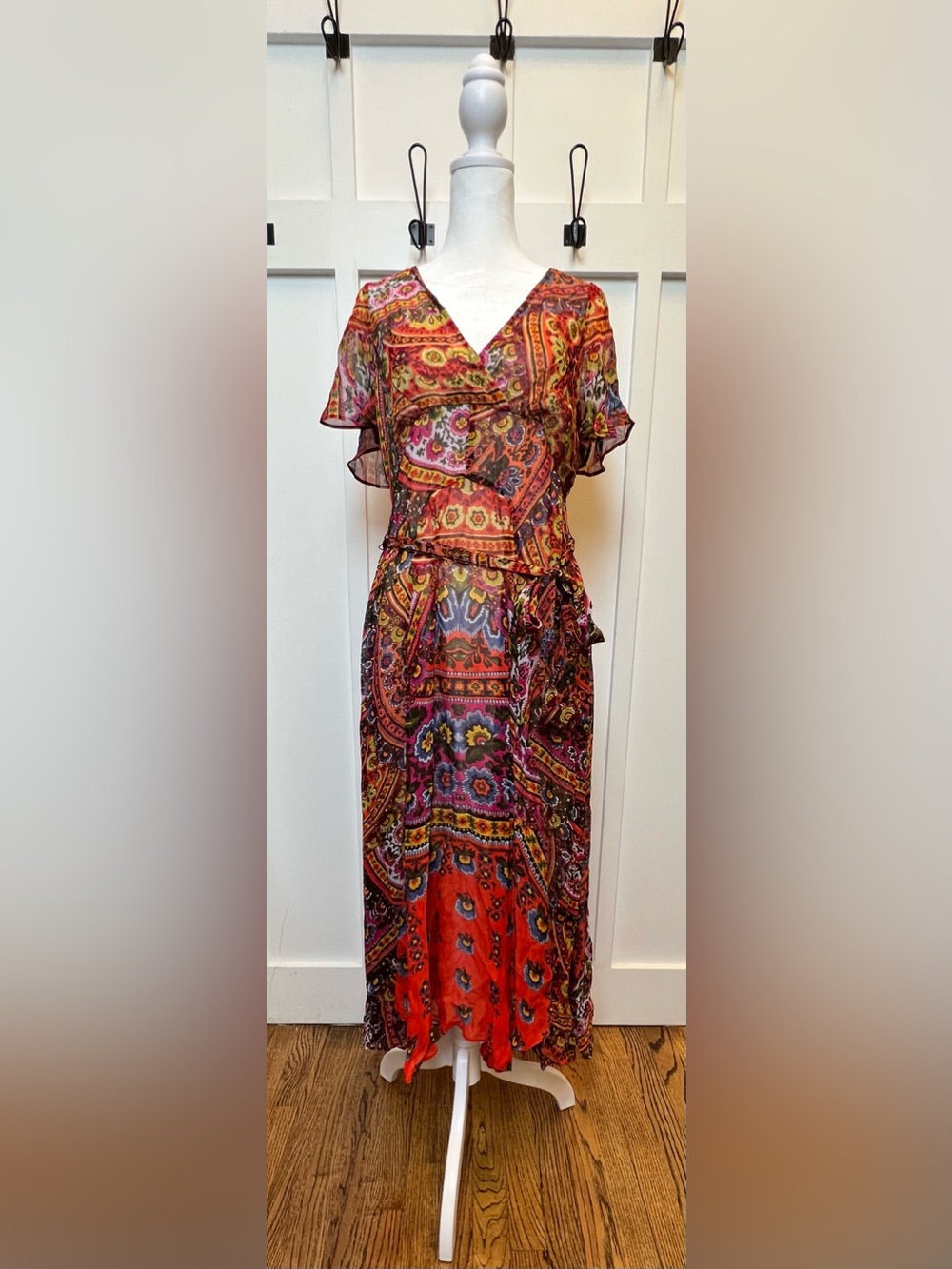 Anthopologie Akemi + Kin Size 6 Sheer Maxi Dress Fall Colors Orange Yellow Lined